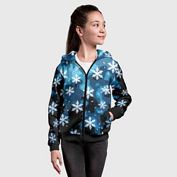 Толстовка на молнии детская Стилизованный паттерн со снежинками тёмно-синий, цвет: 3D-черный — фото 2