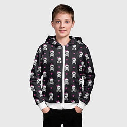 Толстовка на молнии детская Милый паттерн с черепами и сердцечками на черном ф, цвет: 3D-белый — фото 2