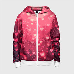 Толстовка на молнии детская Розовый с сердечками паттерн, цвет: 3D-белый