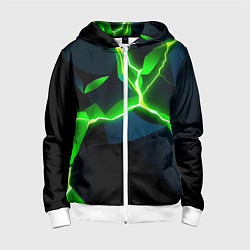 Толстовка на молнии детская Neon green glow, цвет: 3D-белый