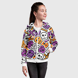 Толстовка на молнии детская Funny skulls, цвет: 3D-белый — фото 2