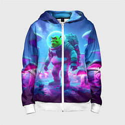 Толстовка на молнии детская Шрек бравый космонавт на планете неоновых грибов, цвет: 3D-белый