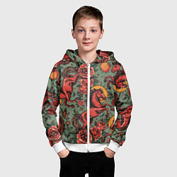 Толстовка на молнии детская Красный конь и розы, цвет: 3D-белый — фото 2