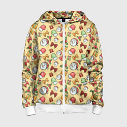 Толстовка на молнии детская Новогодний паттерн, цвет: 3D-белый