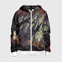 Толстовка на молнии детская Призрачный лес, цвет: 3D-белый