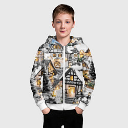 Толстовка на молнии детская Объемные новогодние дома, цвет: 3D-белый — фото 2