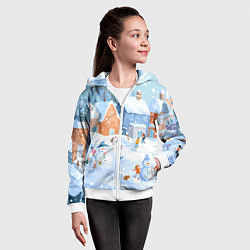 Толстовка на молнии детская Предновогодний день во дворе, цвет: 3D-белый — фото 2