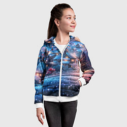 Толстовка на молнии детская Новогодний двор в блестках, цвет: 3D-белый — фото 2