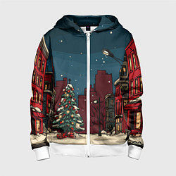 Толстовка на молнии детская Новогодняя ночь, цвет: 3D-белый