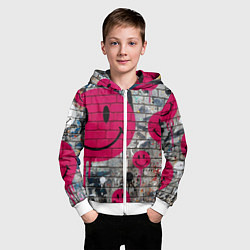 Толстовка на молнии детская Розовые смайлы граффити, цвет: 3D-белый — фото 2