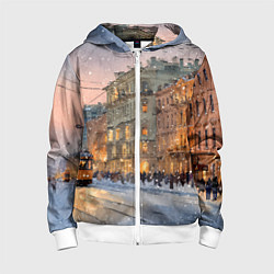 Толстовка на молнии детская Зимний Санкт-Петербург, цвет: 3D-белый