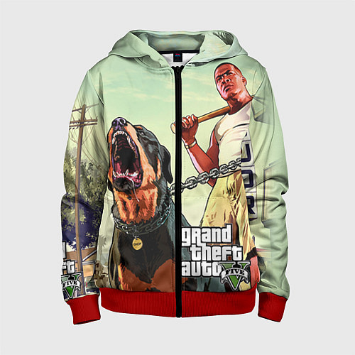 Детская толстовка на молнии GTA 5: Franklin Clinton / 3D-Красный – фото 1