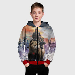 Толстовка на молнии детская Красноармеец на медведе, цвет: 3D-красный — фото 2
