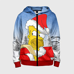 Толстовка на молнии детская Санта Гомер, цвет: 3D-красный