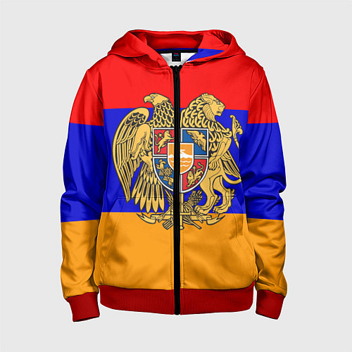 Детская толстовка на молнии Герб и флаг Армении / 3D-Красный – фото 1