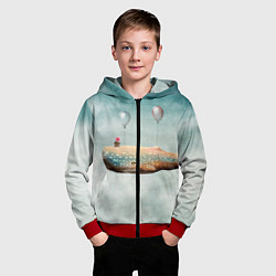 Толстовка на молнии детская Летящий кит, цвет: 3D-красный — фото 2