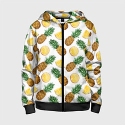 Толстовка на молнии детская Ананасы 6, цвет: 3D-черный