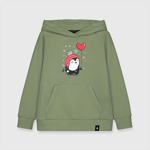 Детская толстовка-худи Пингвин с шариком / Авокадо – фото 1