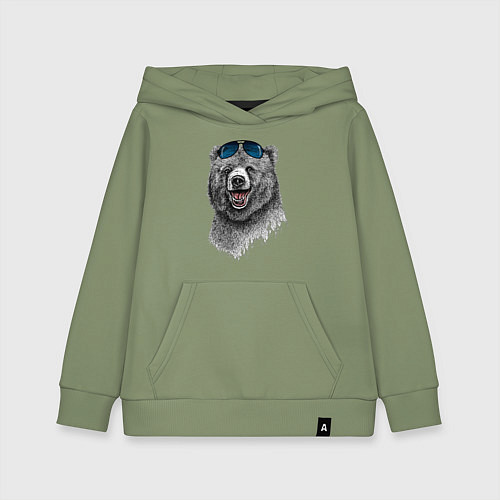 Детская толстовка-худи Медведь в очках / Авокадо – фото 1