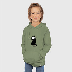 Толстовка детская хлопковая Кот и рыба, цвет: авокадо — фото 2