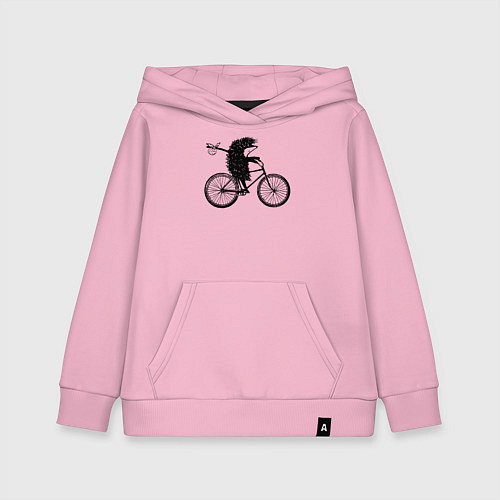 Детская толстовка-худи Ежик на велосипеде / Светло-розовый – фото 1
