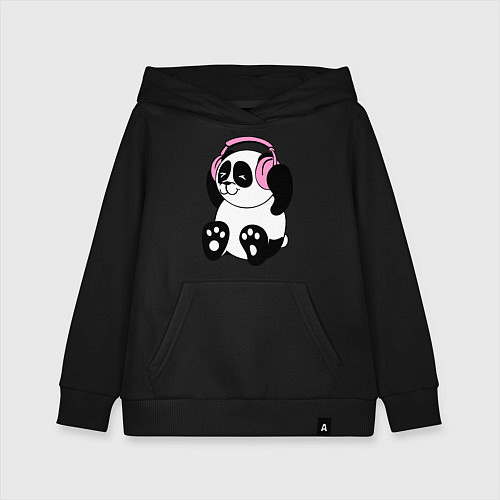 Детская толстовка-худи Panda in headphones панда в наушниках / Черный – фото 1
