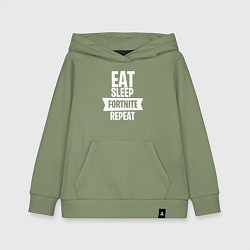 Толстовка детская хлопковая Eat Sleep Fortnite Repeat, цвет: авокадо