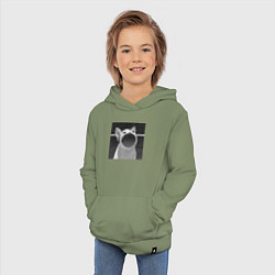 Толстовка детская хлопковая ЧБ Pop Cat, цвет: авокадо — фото 2