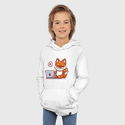 Толстовка детская хлопковая Cute fox and laptop, цвет: белый — фото 2