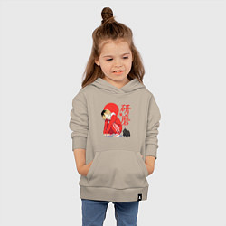 Толстовка детская хлопковая Кенма Козуме с котиком Haikyuu, цвет: миндальный — фото 2