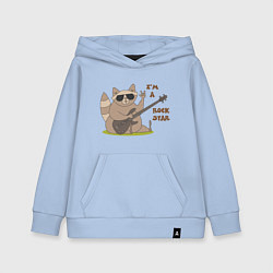 Толстовка детская хлопковая Енот в очках и с бас-гитарой, цвет: мягкое небо