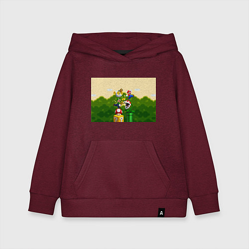 Детская толстовка-худи Mario Coins / Меланж-бордовый – фото 1