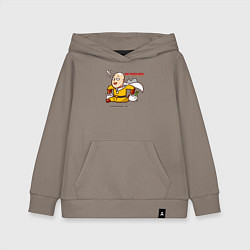 Толстовка детская хлопковая Счастливый Сайтама с пакетами продуктов One Punch-, цвет: утренний латте