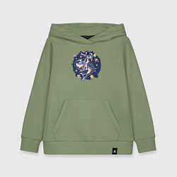 Толстовка детская хлопковая Космонавт верхом на акуле, цвет: авокадо