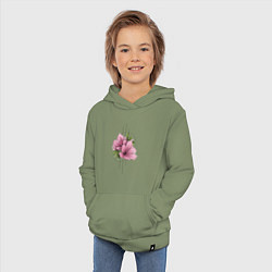 Толстовка детская хлопковая Акварельный розовой цветок, цвет: авокадо — фото 2