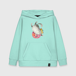 Толстовка детская хлопковая Забавный кот с клубком, цвет: мятный