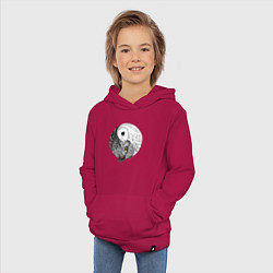 Толстовка детская хлопковая Инь Янь по совиному, цвет: маджента — фото 2