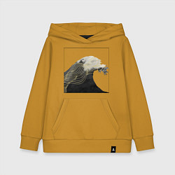 Толстовка детская хлопковая Большая Волна Хокусай Узор, цвет: горчичный