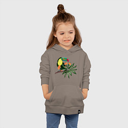 Толстовка детская хлопковая Птица тукан с цветами и листьями, цвет: утренний латте — фото 2