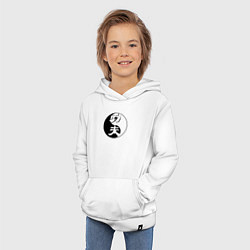 Толстовка детская хлопковая Кунг-фу логотип на фоне знака ИНЬ-ЯНЬ, цвет: белый — фото 2
