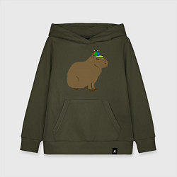 Толстовка детская хлопковая Капибара с кепкой-пропеллером, цвет: хаки
