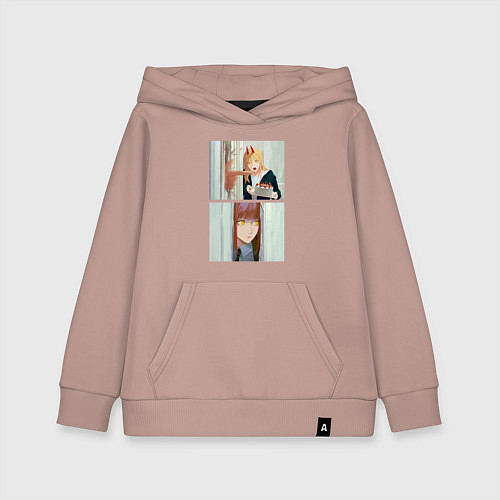 Детская толстовка-худи Макима стучится в дверь - Мем адаптация / Пыльно-розовый – фото 1