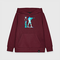 Толстовка детская хлопковая Биатлон спортсмен, цвет: меланж-бордовый