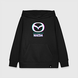 Толстовка детская хлопковая Значок Mazda в стиле glitch, цвет: черный