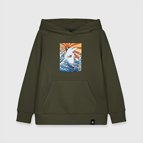 Детская толстовка-худи Гравюра японский опоссум в стиле укиё-э / Хаки – фото 1