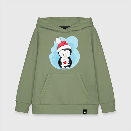 Детская толстовка-худи Пингвин с письмом / Авокадо – фото 1