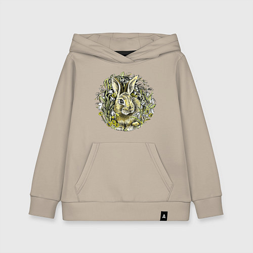 Детская толстовка-худи Rabbit in the grass / Миндальный – фото 1