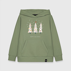 Толстовка детская хлопковая Три новогодних ёлочки, цвет: авокадо