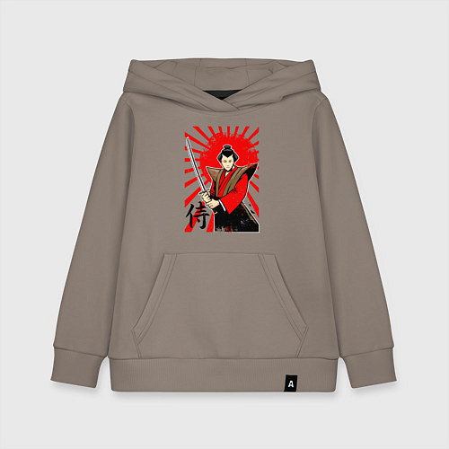 Детская толстовка-худи Самурай с мечом на фоне флага / Утренний латте – фото 1