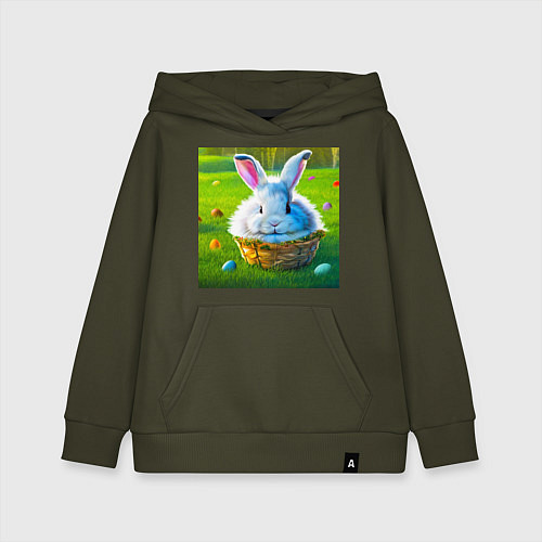 Детская толстовка-худи Милый кролик в корзинке / Хаки – фото 1